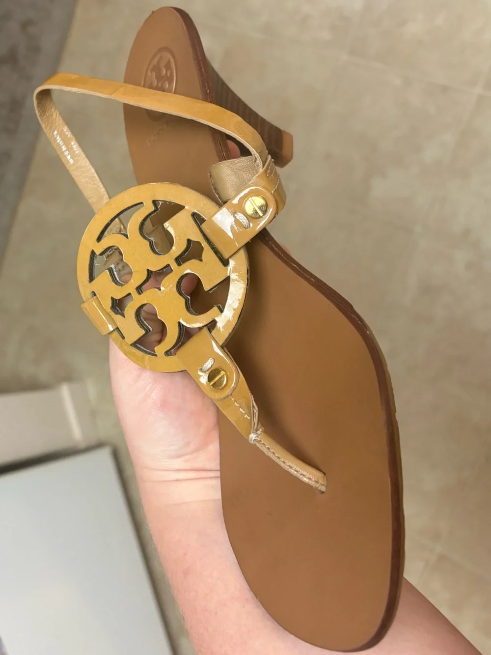 Tory Burch Holly Miller Leather Logo Kitten Heel Sandals